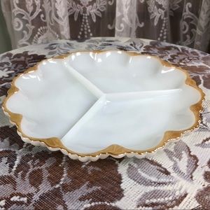 Vintage Golden Peach Luster Milk Glass Serving Plate Tray